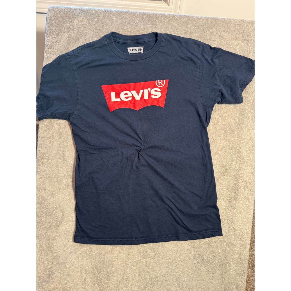 Levis Mens Graphic Logo T-Shirt Navy Blue Red White Size M Cotton Tee
